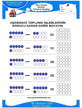 Çocuklar İçin toplam işlemi yaprak testleri 